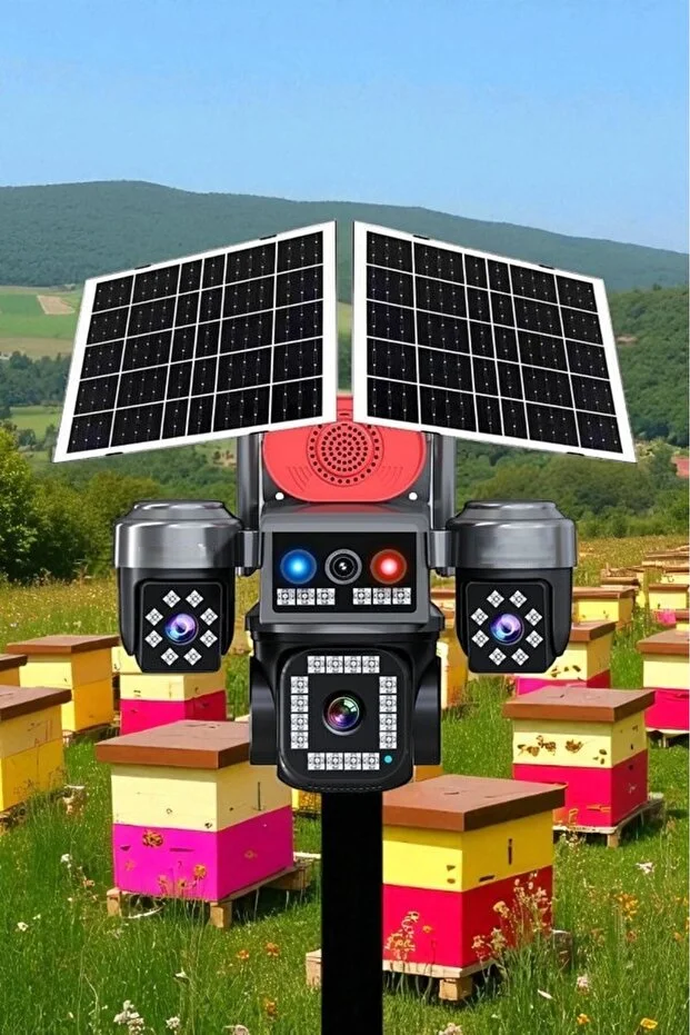 4 Kameralı E-SIM Güneş Enerjili Güvenlik Kamerası – Çift Güneş Paneli, SIM Kartlı AOV Akıllı Kamera